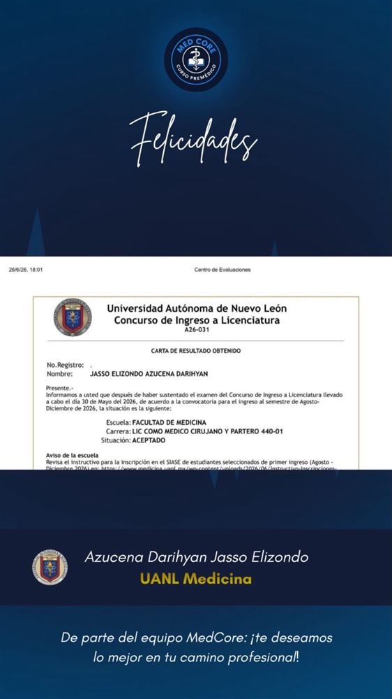 Comprobante de admisión de Azucena Darihyan Jasso Elizondo, Facultad de Medicina UANL